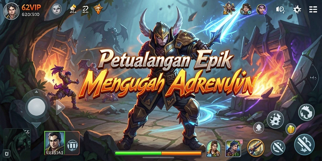 Screenshot utama gameplay 62VIP menampilkan aksi petualangan seru.