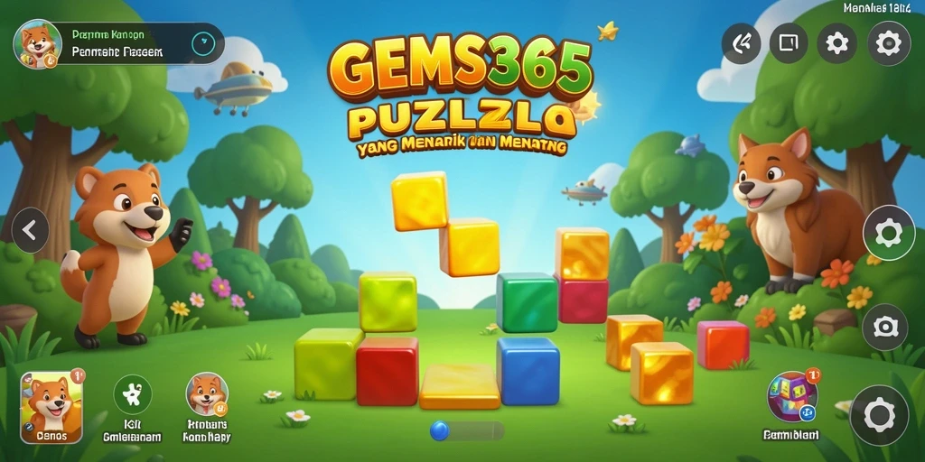 Tampilan gameplay yang seru dalam GEMS365 dengan banyak permata warna-warni.