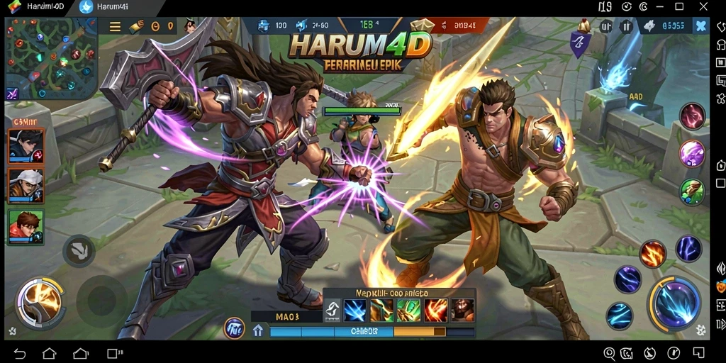 Tangkapan layar utama HARUM4D menampilkan pertempuran seru di arena MOBA.