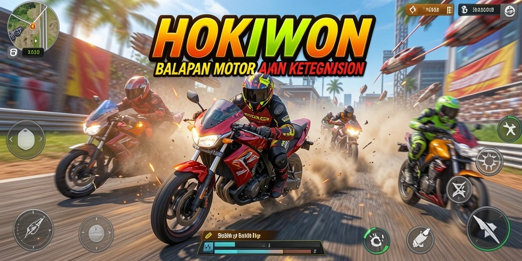 Gameplay HOKIWON yang seru dan menantang di arena balap.