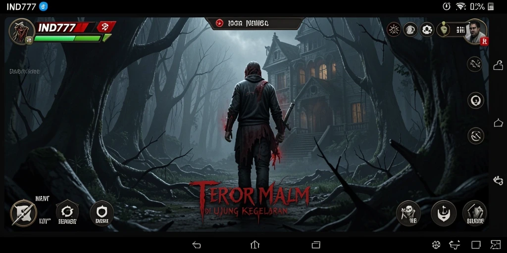 Screenshot menunjukkan suasana menyeramkan dalam gameplay IND777.