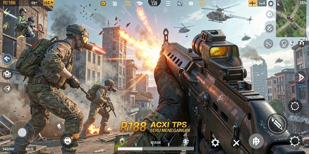 Screenshot permainan RI188 menampilkan aksi tempur yang mendebarkan.